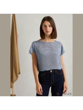 Emery Rose Women's Size XL Blue Floral Ruffle Sleeve Top